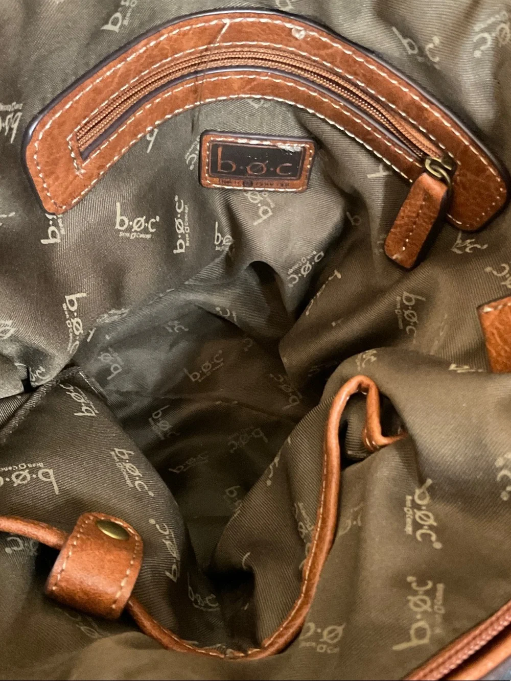 boc Tan Leather Messenger Bag with Front Zip Pocket